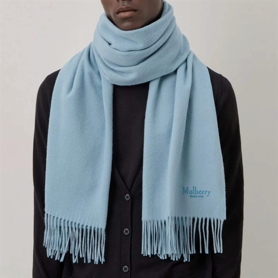 Mulberry Solid Merino Wool Scarf Kingfisher Blue